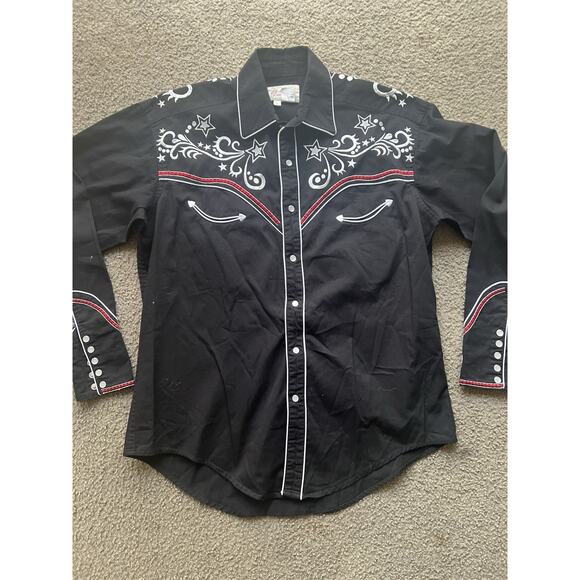 Rockmount Mens Black 100% Cotton Star & Scroll Old Western M Shirt Black - Picture 2 of 8